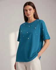 Women’s Royal Blue Beaded T-Shirt