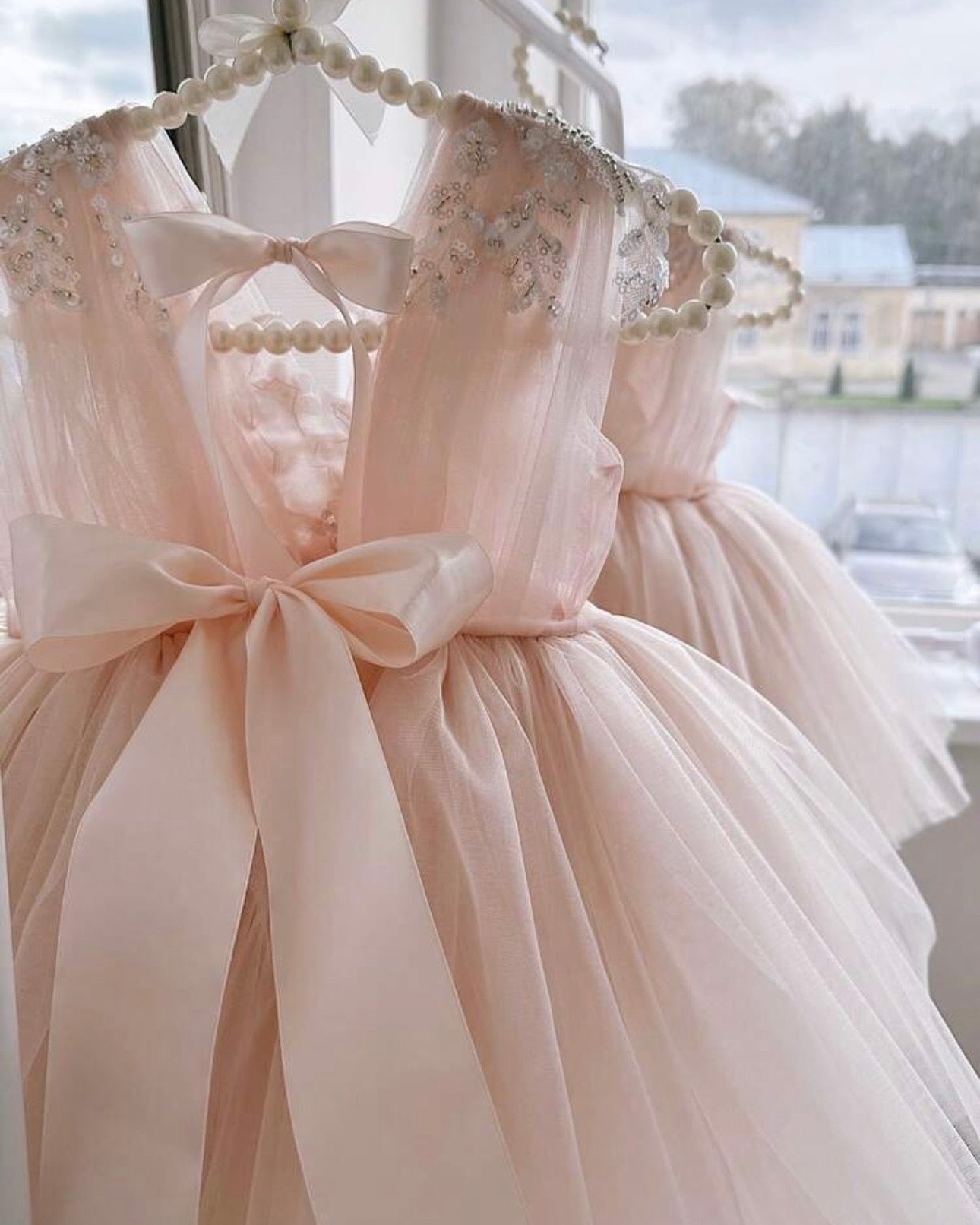 Baby Girls Pink Sequin Flower Mesh Party Princess Gown