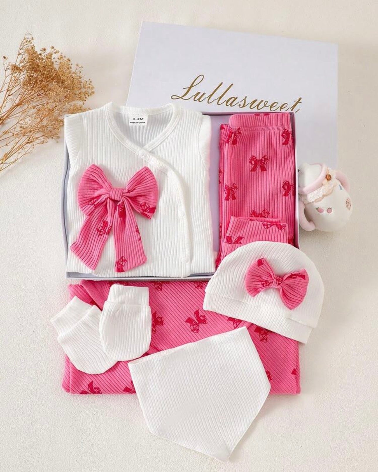 6 pc Newborn Baby Girl Cotton Outfit Set – Pink