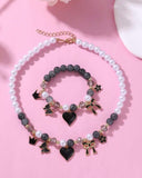 2PCS Starfish, Shell, Butterfly & Pearl Beaded Necklace and Bracelet Set