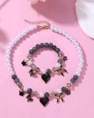 2PCS Starfish, Shell, Butterfly & Pearl Beaded Necklace and Bracelet Set