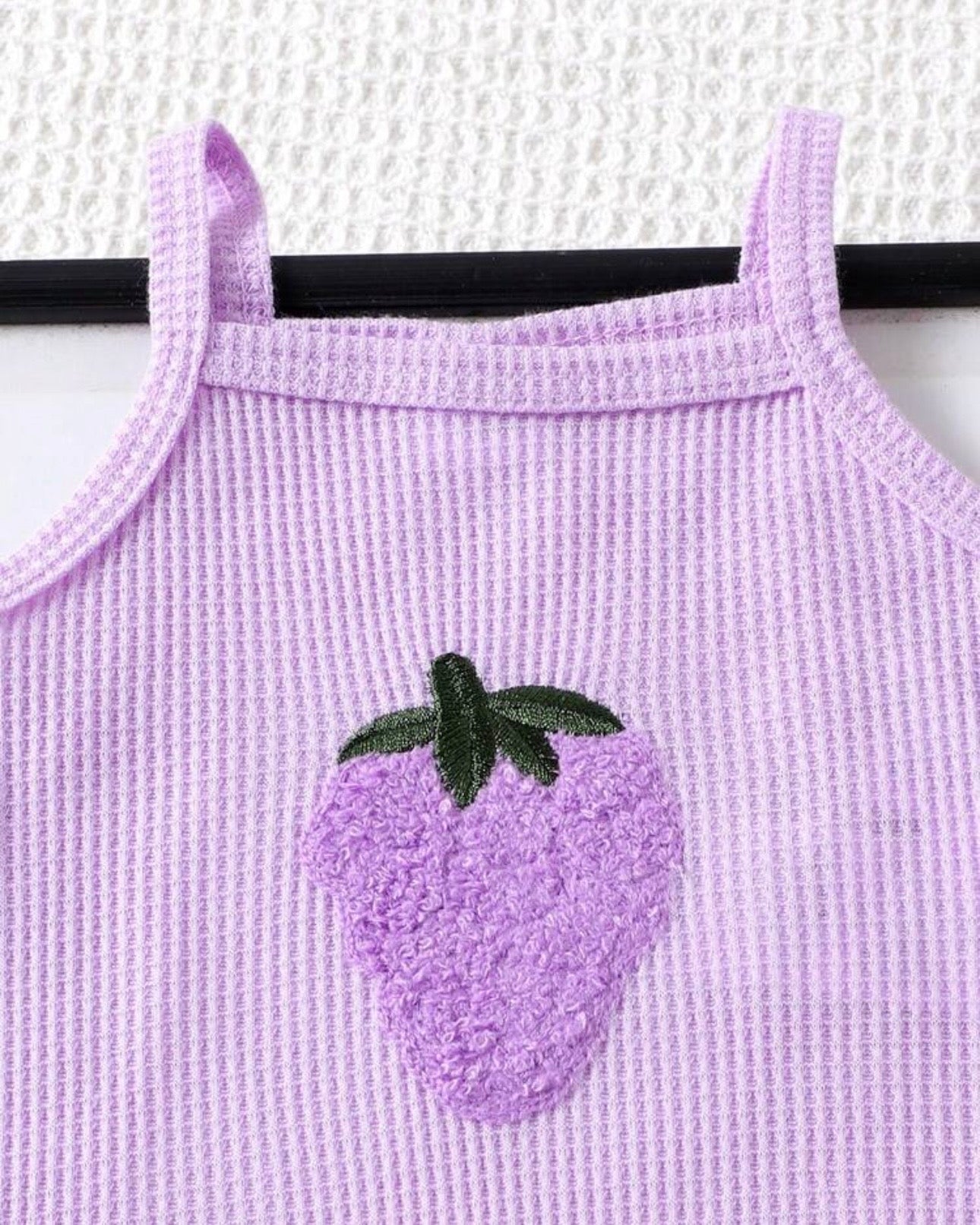 2Pcs Baby Girl Purple Embroidered Camisole Romper & Shorts Set