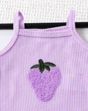 2Pcs Baby Girl Purple Embroidered Camisole Romper & Shorts Set