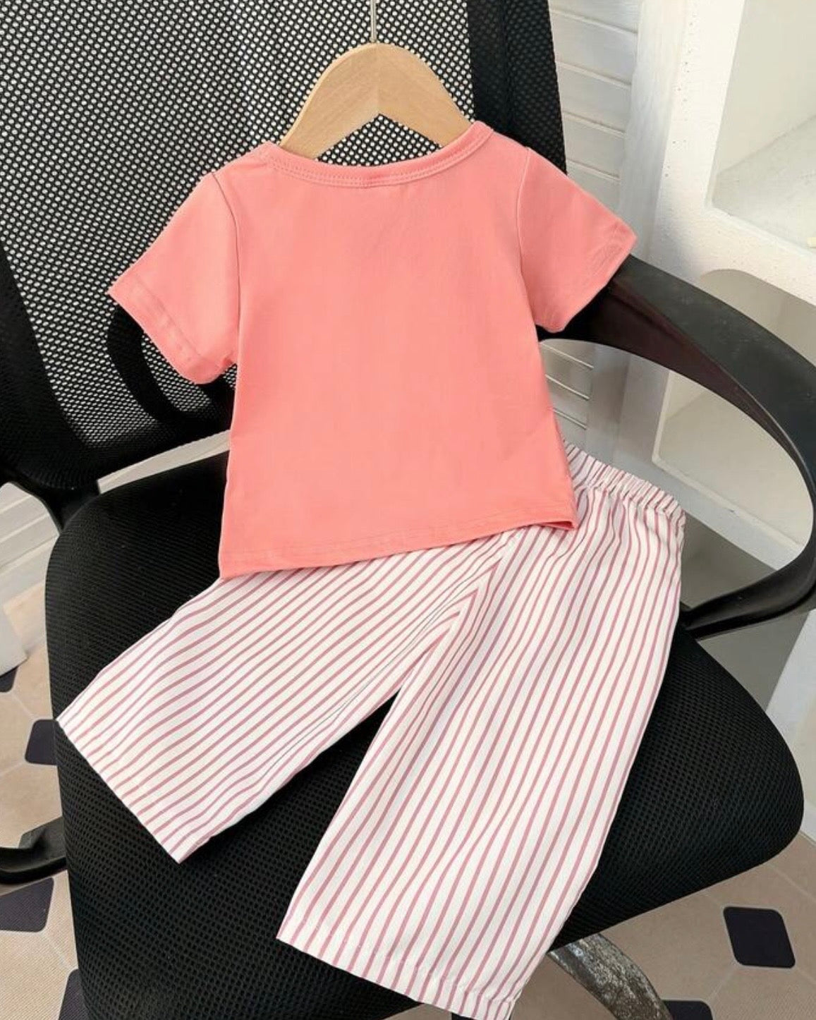 Infant Girls Pink Summer T-Shirt & Striped Pants