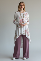 2pcs Women Floral Loose Fit Round Neck Long Sleeve Top And Pants Set