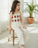Girls 2PCS Strawberry Crochet Lace Camisole & Wide-Leg Pants Set