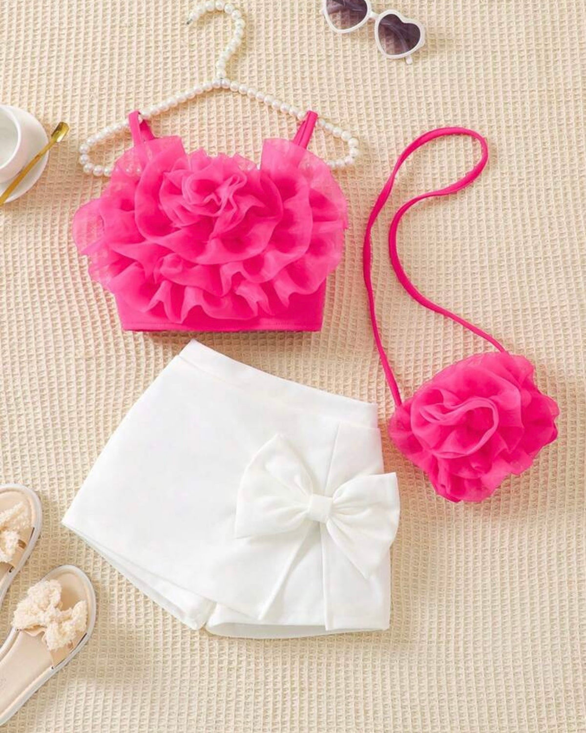 3pc set Pink bow shirt, skirt and Bag