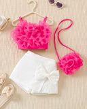 3pc set Pink bow shirt, Shorts and Bag