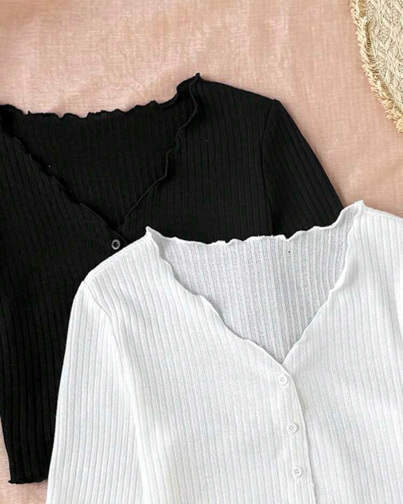 Tween Girls Pack of 2 White and Black V-Neck Ruffle Cardigans