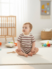 Baby Boy Boack Striped Waffle Knit Fabric T-Shirt & Shorts Set
