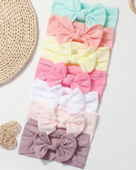 7pcs/Set Candy Color Nylon Bows Headbands Set For Baby Girls