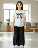 Tween Girls Black & White Bow Embroidery T-Shirt with Cargo Pants Set