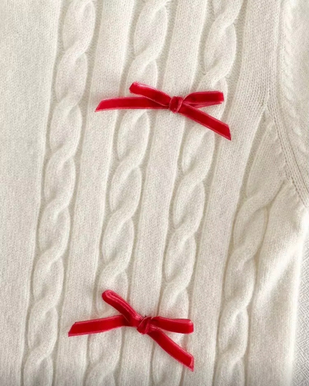 Girls’ Red Bow White Cardigan & Red Pleated Skirt Set