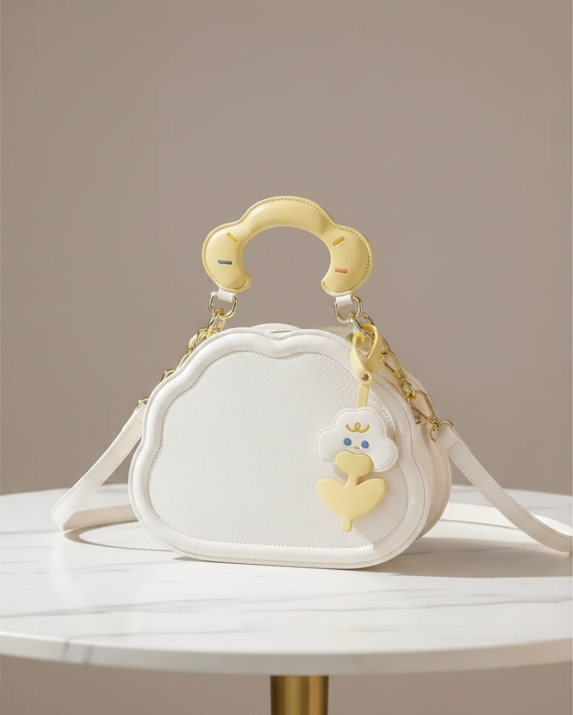 Girls White Cloud Shaped Bag With Bag Charm
