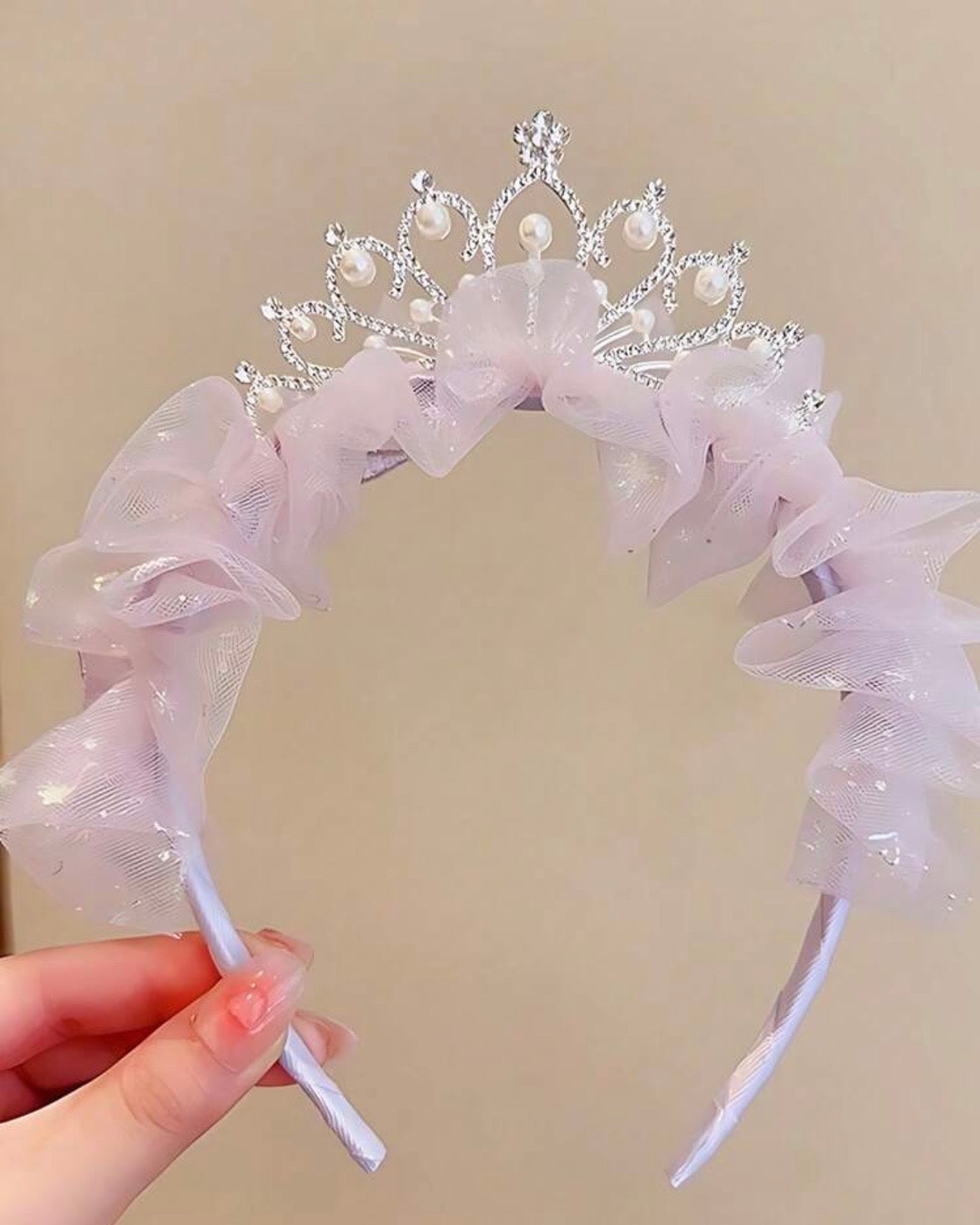 1pc Crown & Pearl Mesh Headband