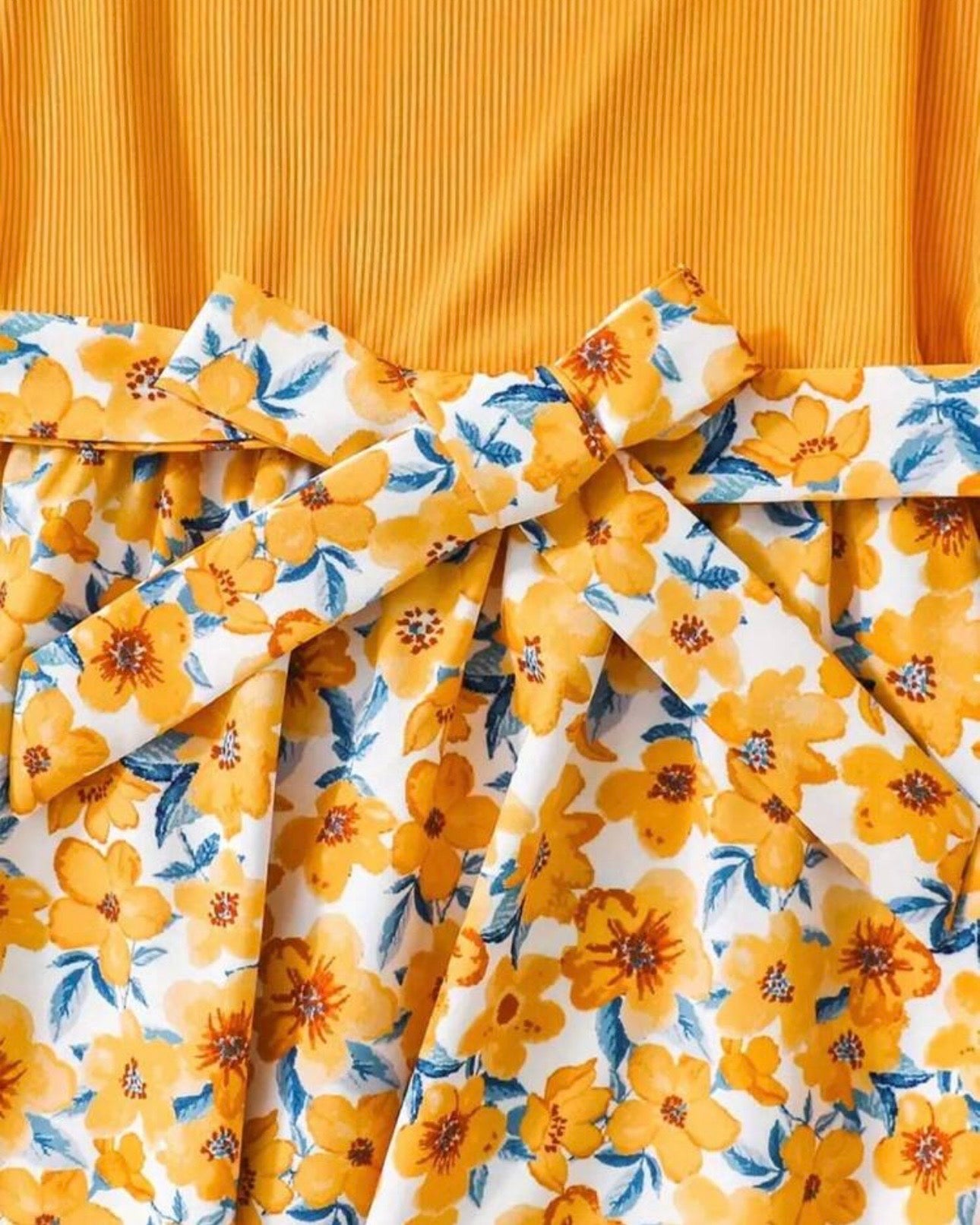 Girls Yellow Floral Patchwork Dress – Sweet Short Sleeve Summer Casual Dress