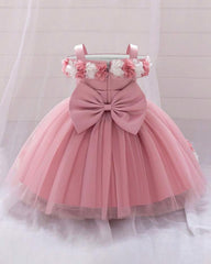 Baby Girls Dusty Pink Floral Tulle Princess Dress – Birthday Outfit