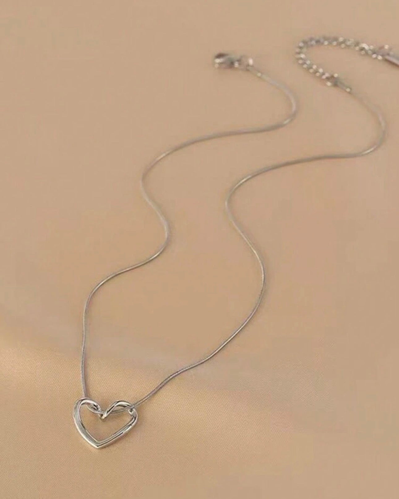 Minimalist Hollow Heart Silver Necklace