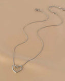 Minimalist Hollow Heart Silver Necklace