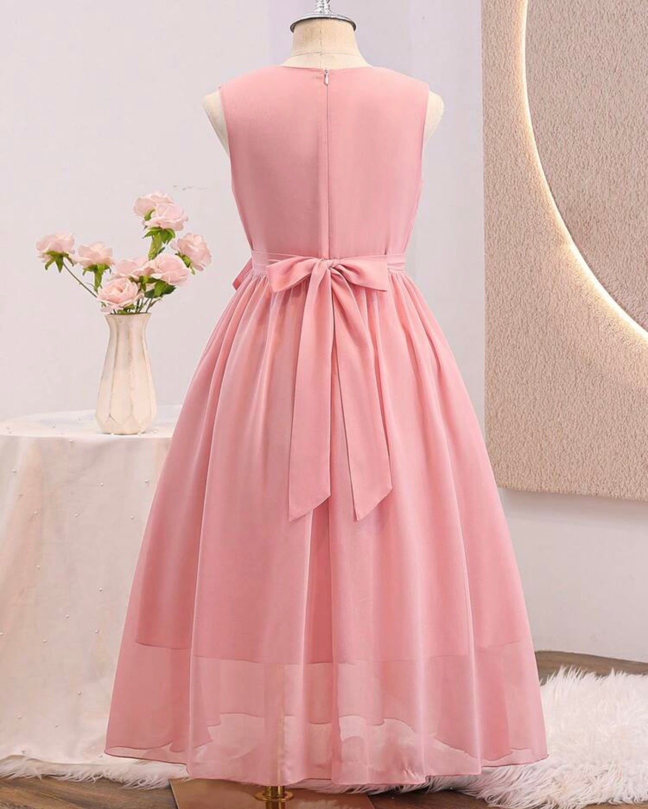 Girls Dusty Pink Chiffon Flower Dress