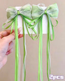 2-Piece Macaron Satin Pearl-Luster Tulle Bow Hair Clips for Girls