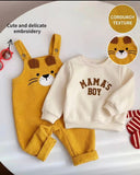 Baby Boy Mama’s Boy Knit Sweatshirt & Yellow Plaid Corduroy Overalls