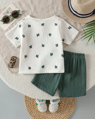 Baby Boy Summer Cactus Print T-Shirt & Green Crepe Shorts Set (2PCS)
