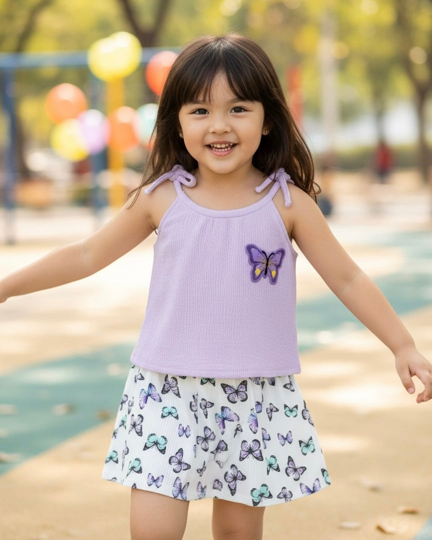 2pcs 3D Butterfly Camisole Top With Butterfly Print with Shorts