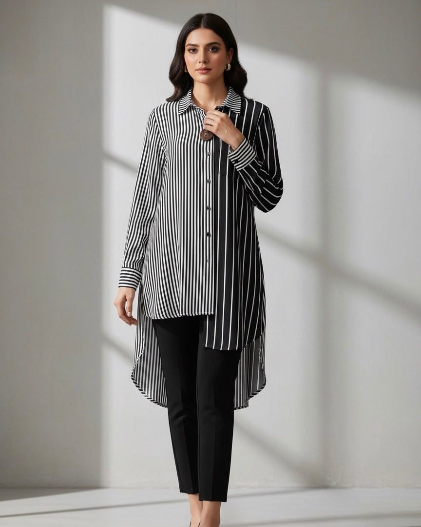 Plus Size Women Striped Full Sleeve Loose Shirt - Fall