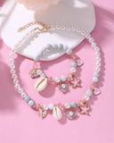 2PCS Starfish, Shell, Butterfly & Pearl Beaded Necklace and Bracelet Set