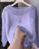 Casual Loose Solid Color Hollow Out Slouchy Semi-Sheer Thin Knit Top (6 Colours)