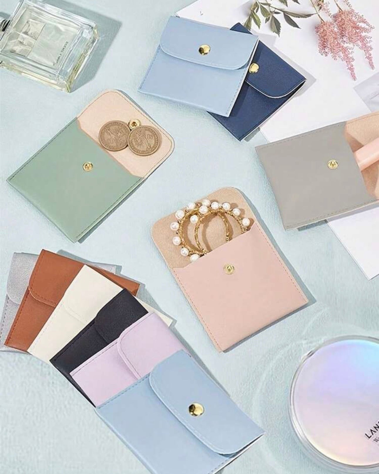5pc Faux Leather Jewelry Pouches in Multiple Colours