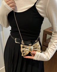 Mini Bow Metallic Mirror Earphone Bag – Cute Crossbody Purse For Women