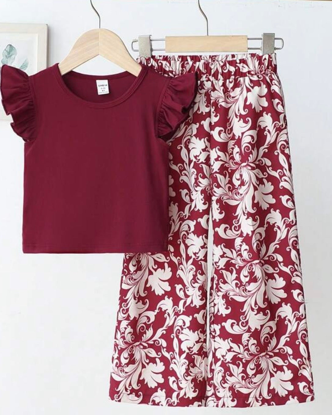 Girls’ Burgundy Flutter Sleeve Co-Ord Set