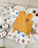 Baby Boy 2pc Yellow Bear Graphic Tank Top, Bear Print Shorts & Matching Hat