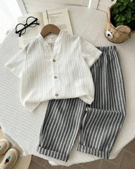 Young Boys 2-Piece Shirt & Black Striped Pants Set