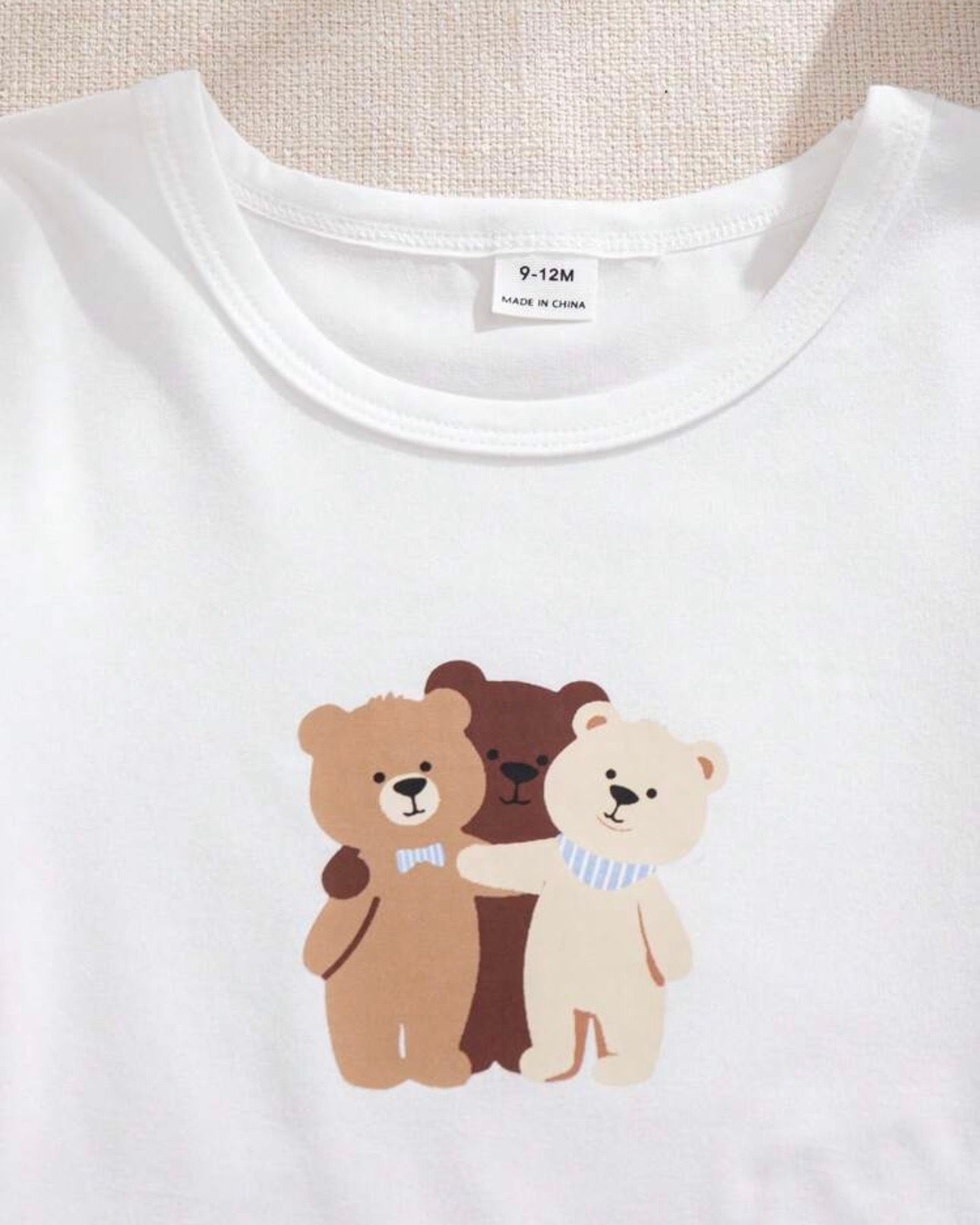 3pc Baby Boy Bear Print Outfit Set – T-Shirt, Shorts & Cap (Summer)
