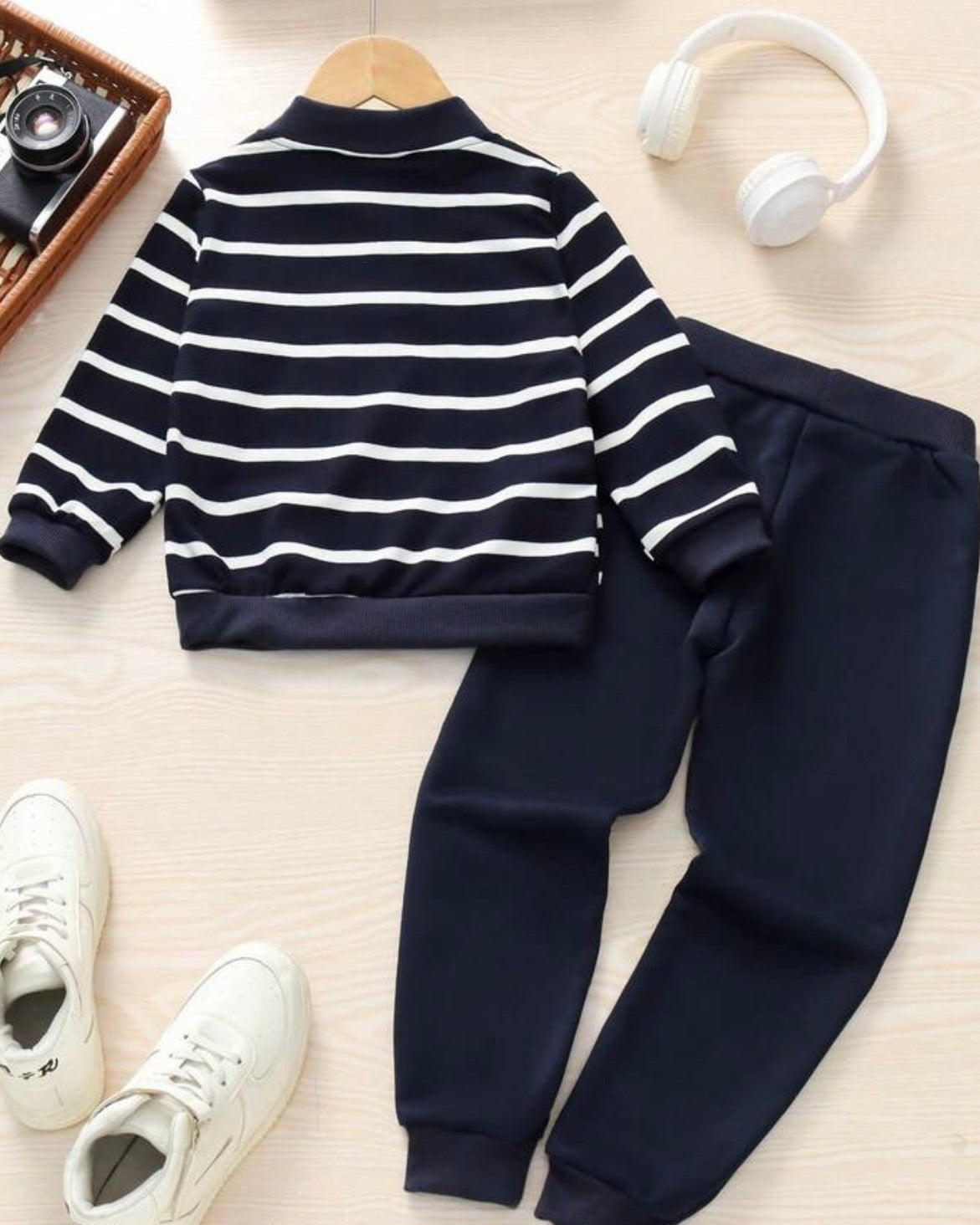 Kids Boys Horse Print Blue Striped 2-Piece Set