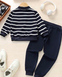 Kids Boys Horse Print Blue Striped 2-Piece Set
