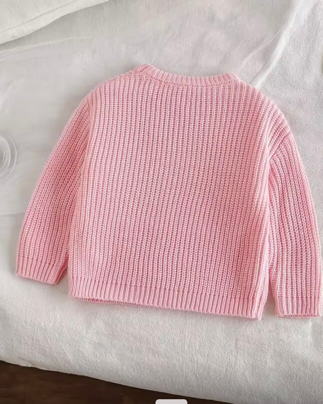 Baby Girls Pink Floral Hand Embroidered Knit Sweater