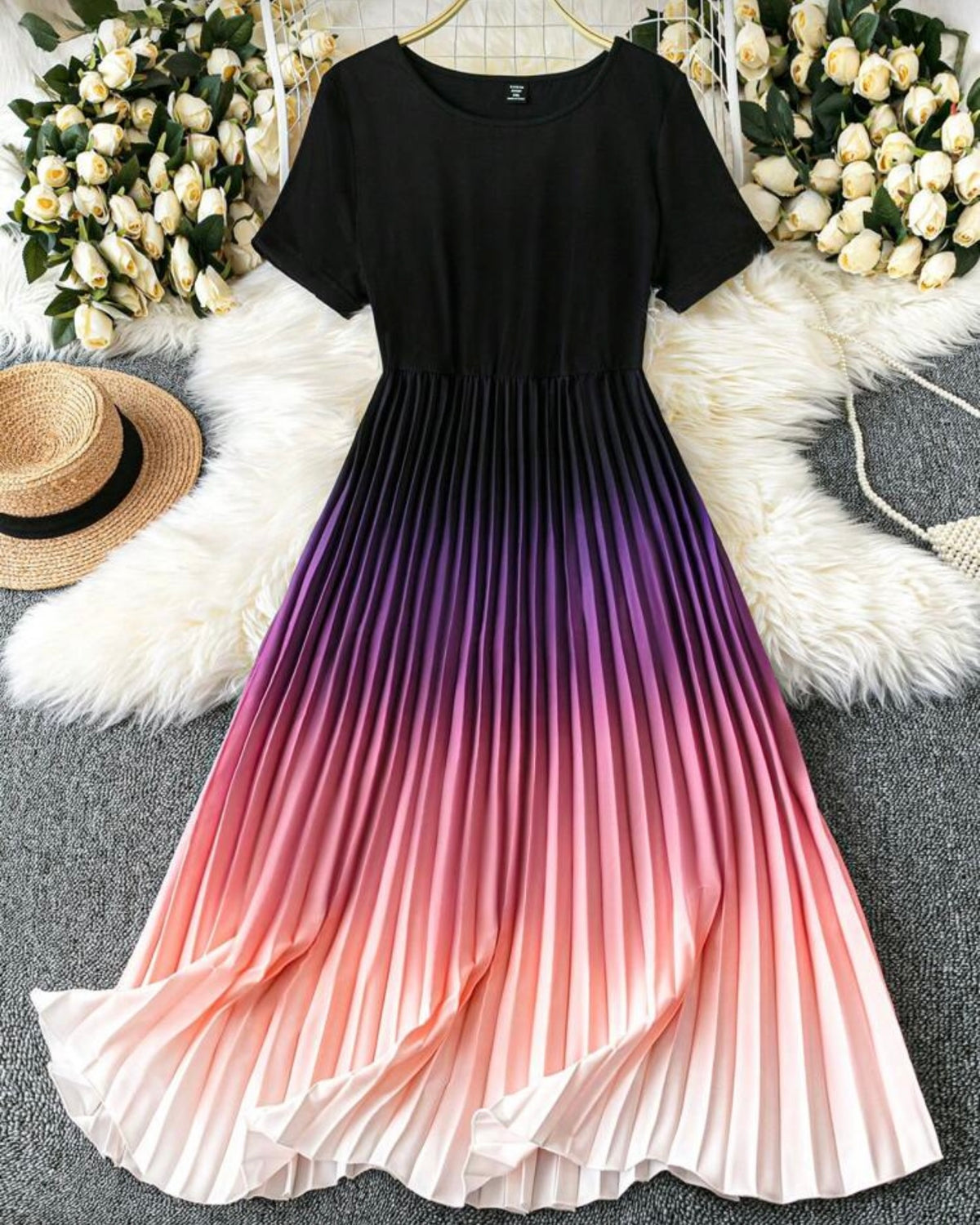 Women Ombre Ruched Bottom Knitted Bodycon Mini Dress With Short Sleeve