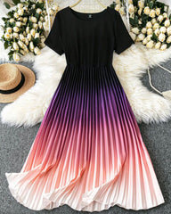 Women Ombre Ruched Bottom Knitted Bodycon Mini Dress With Short Sleeve