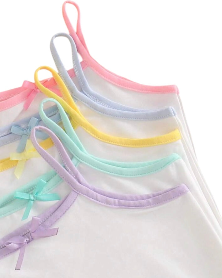 5PCS Girls Multicolour Spaghetti Strap White Camisole Set – Soft Milk Silk Comfort