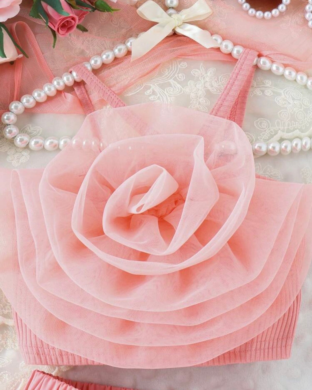 Girls Pink 2pcs 3D Flower Patchwork Camisole Top + Shorts