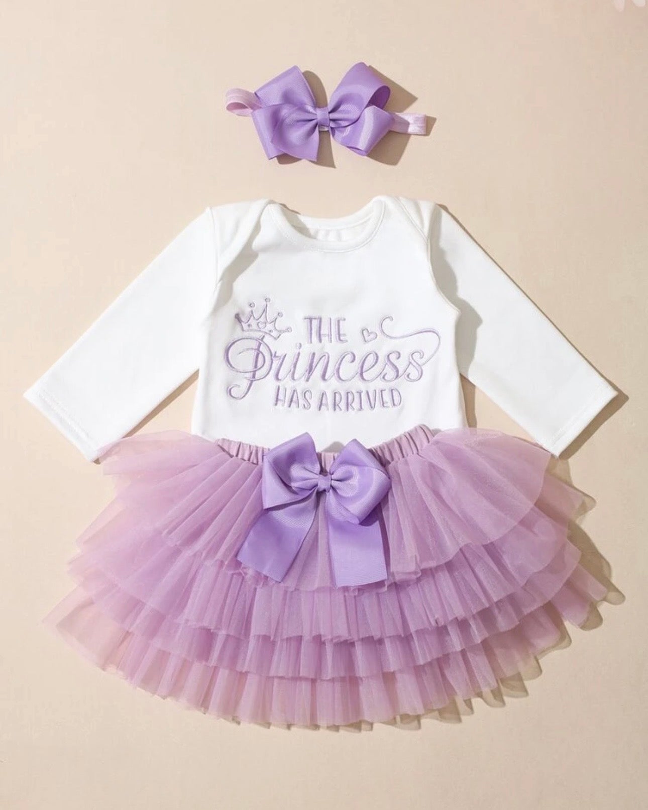 Newborn Baby Girl Romper with Purple Tutu Skirt & Bow Headband