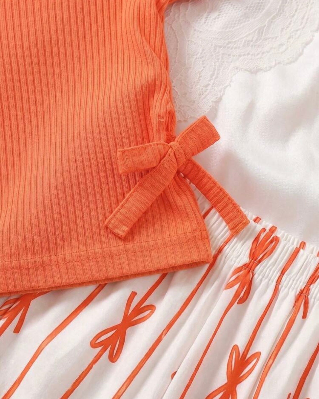 Baby Girls Orange Striped Ruffle Sleeve T-Shirt & Floral Pants Set