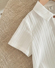 Kids 2pcs Young Boy Woven White Casual Shirt And Striped Casual Pants