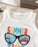 3-Piece Baby Boy Summer Time Print Tank Top, Palm Tree Shorts & Hat