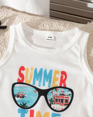 3-Piece Baby Boy Summer Time Print Tank Top, Palm Tree Shorts & Hat