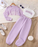 3pc Lilac Brooklyn Camisole, Hollow Cover Up & Sports Pants Set